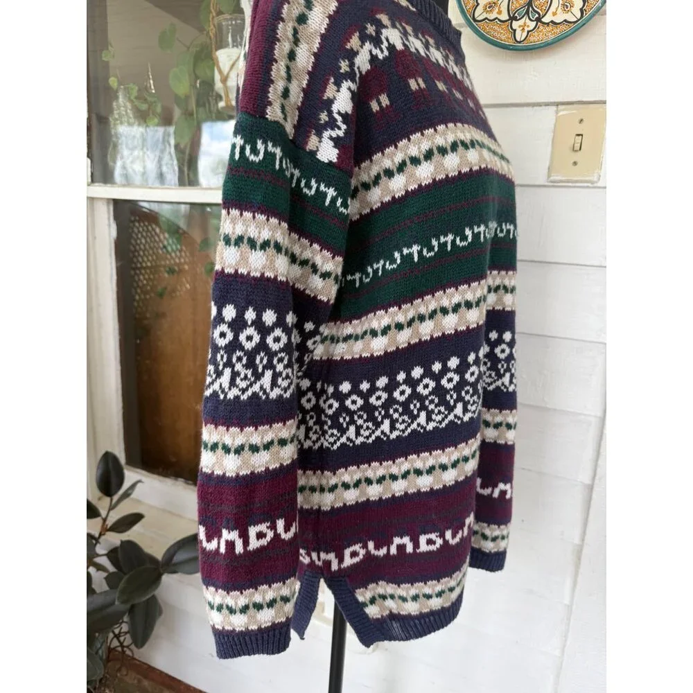 Vintage 80s Cotton Ramie Pull Over Sweater Novelty People Womens Small - Picture 9 of 12